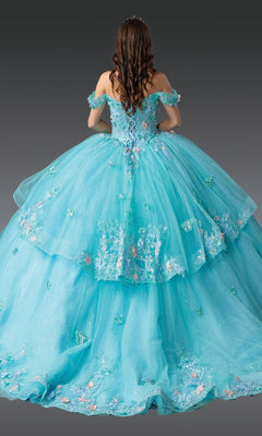 Dancing Queen 1974 Long Quinceanera Dress Bahama Blue/Mint / Large Dancing Queen 1974 Long Quinceanera Dress Bahama Blue/Mint / Large