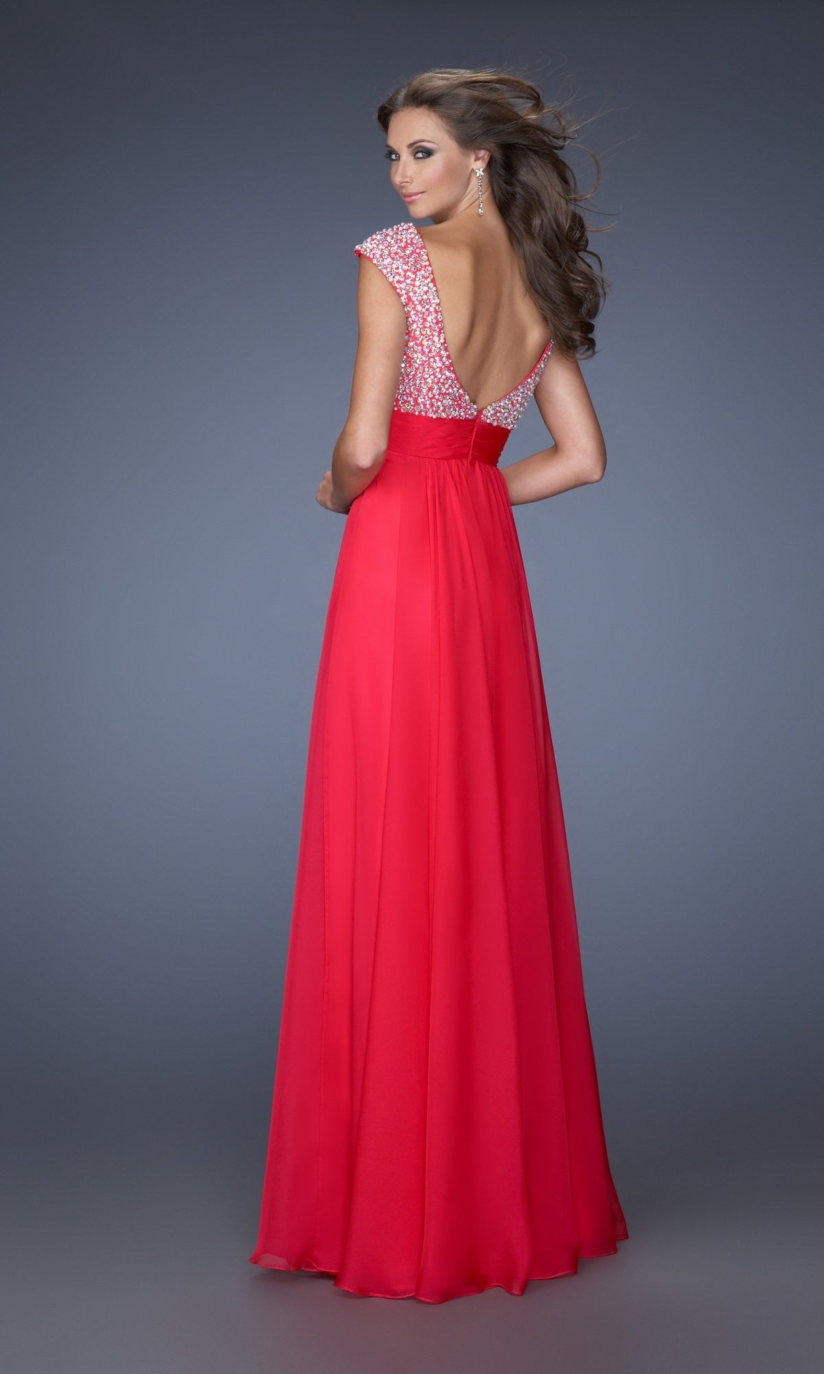 Cap-Sleeve Chiffon La Femme Prom Dress - PromGirl Peacock / 0