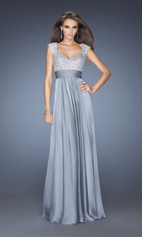 A-Line La Femme Cap-Sleeve Chiffon Prom Dress 20003