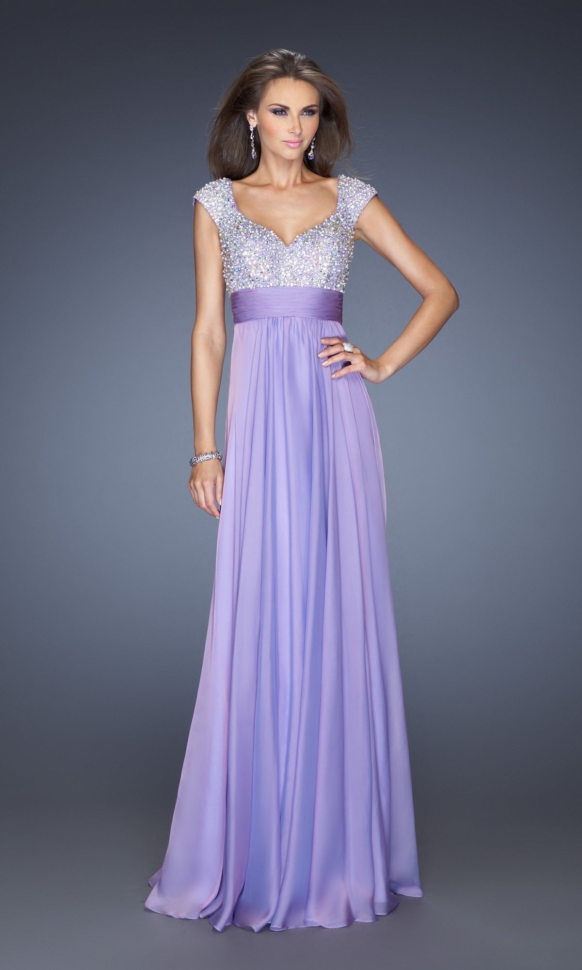 A-Line La Femme Cap-Sleeve Chiffon Prom Dress 20003