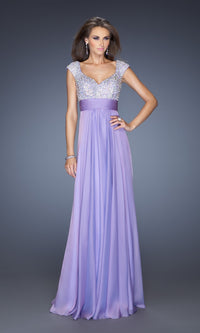 A-Line La Femme Cap-Sleeve Chiffon Prom Dress 20003