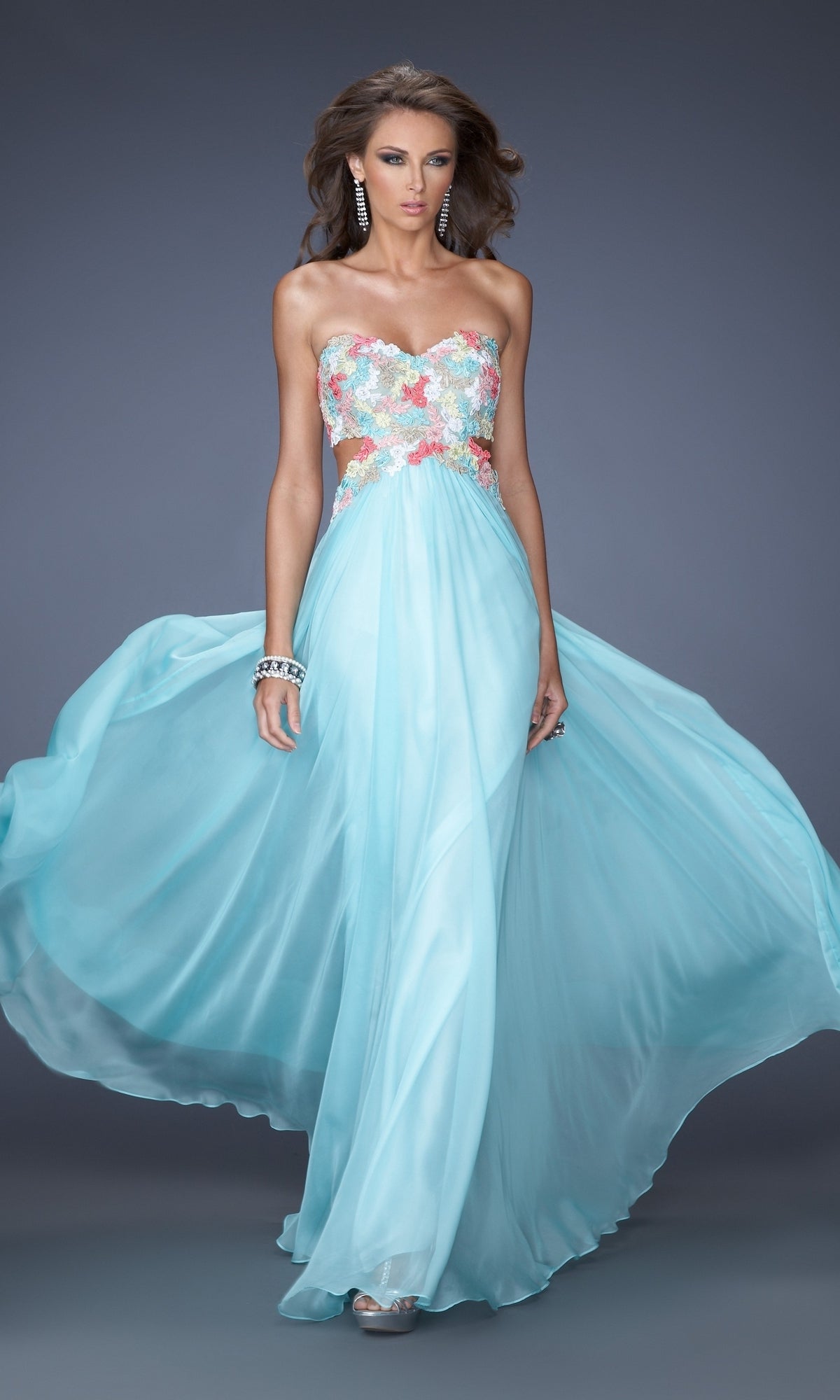 Chiffon Prom Dress with Colorful Lace - PromGirl Chiffon Prom Dress with Colorful Lace - PromGirl