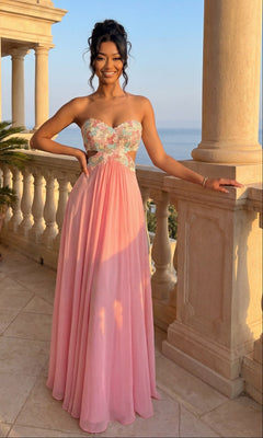 Chiffon Prom Dress with Colorful Lace - PromGirl Sherbert / 6 Chiffon Prom Dress with Colorful Lace - PromGirl Sherbert / 6