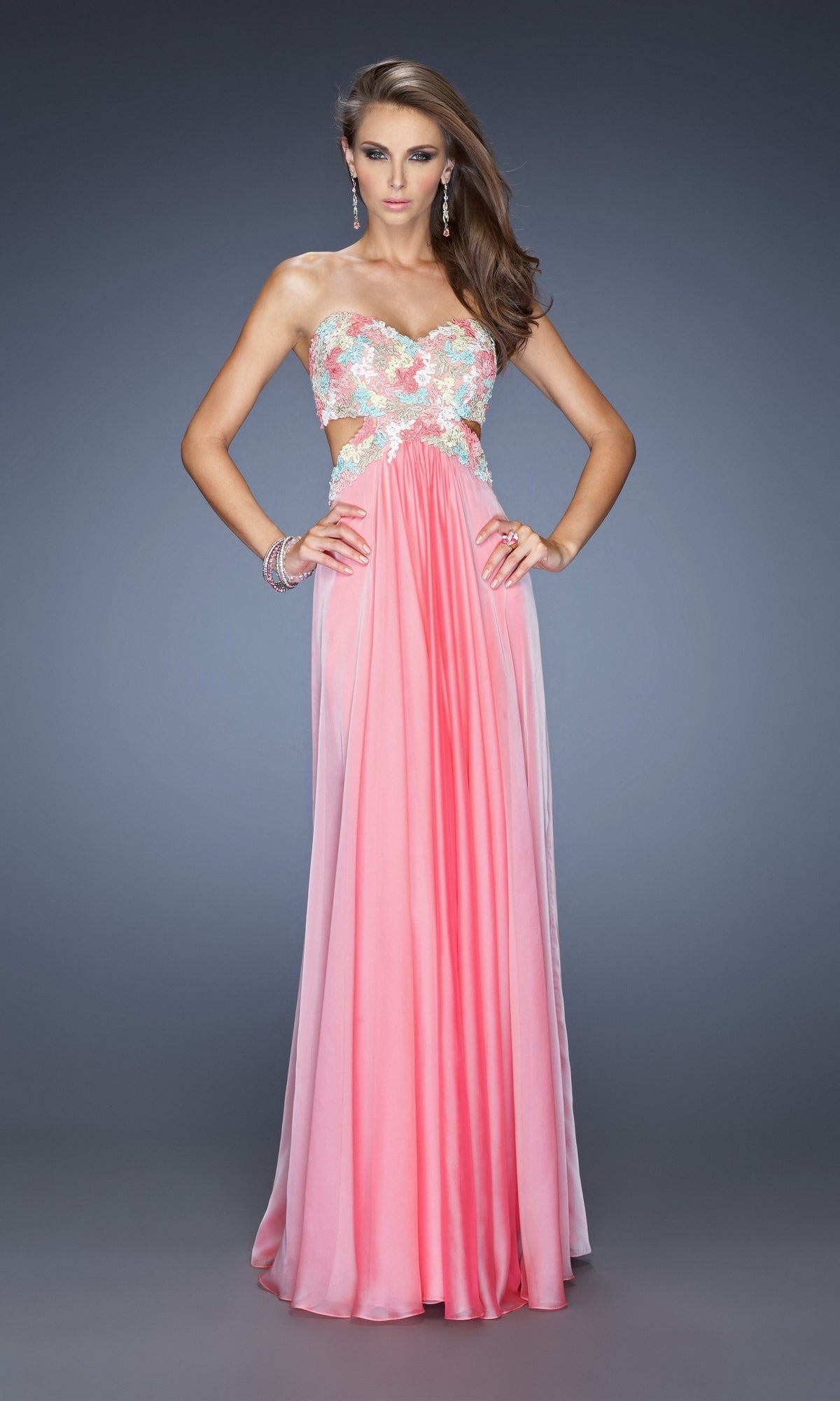 Chiffon Prom Dress with Colorful Lace - PromGirl Sherbert / 6 Chiffon Prom Dress with Colorful Lace - PromGirl Sherbert / 6