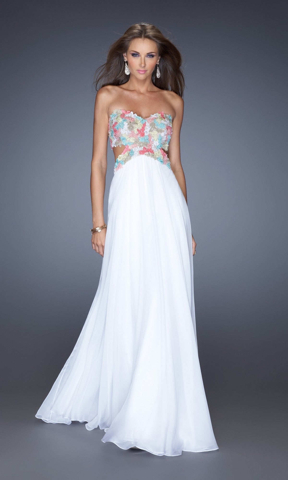 Chiffon Prom Dress with Colorful Lace - PromGirl