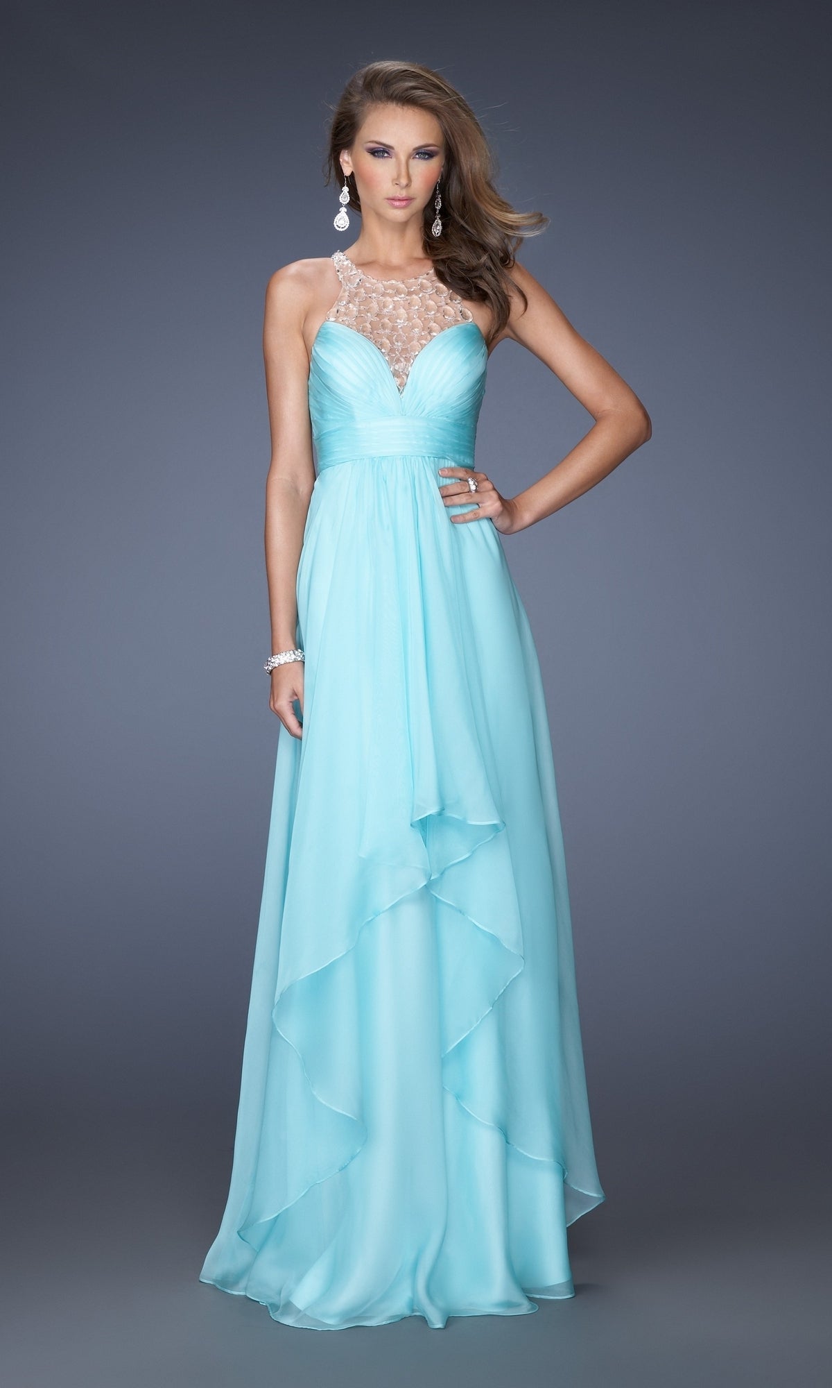 La Femme Crystal-High-Neck Chiffon Prom Dress 20060