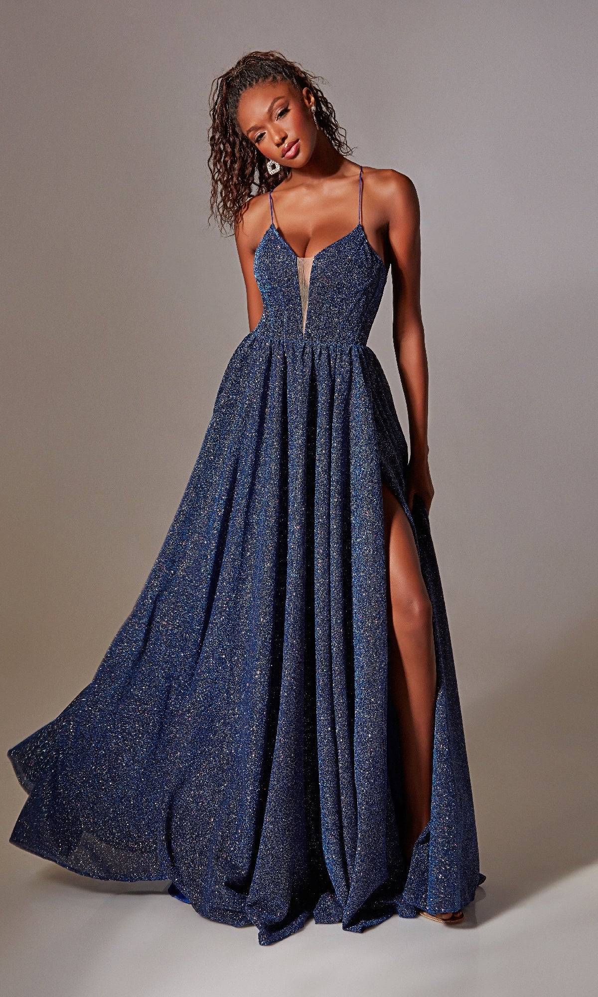 Long A-line Glitter Prom Dress with Lace-Up Back Gold / 00 Long A-line Glitter Prom Dress with Lace-Up Back Gold / 00