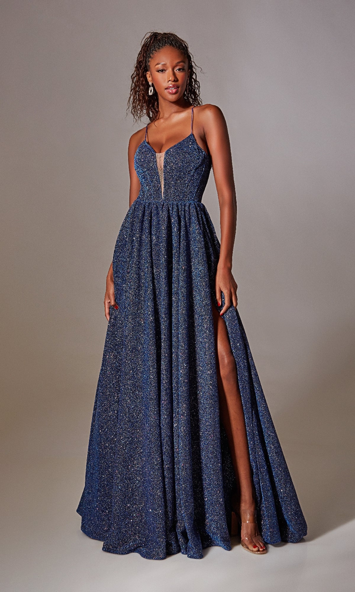 Long A-line Glitter Prom Dress with Lace-Up Back Gold / 00 Long A-line Glitter Prom Dress with Lace-Up Back Gold / 00