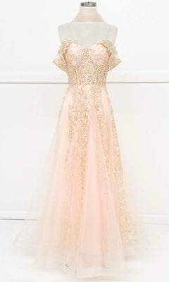 Off-the-Shoulder Long Lace Prom Dress with Lace-Ups Off White / 3XLarge