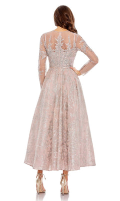 Long-Sleeve Tea-Length Formal Dress with Beads– PromGirl