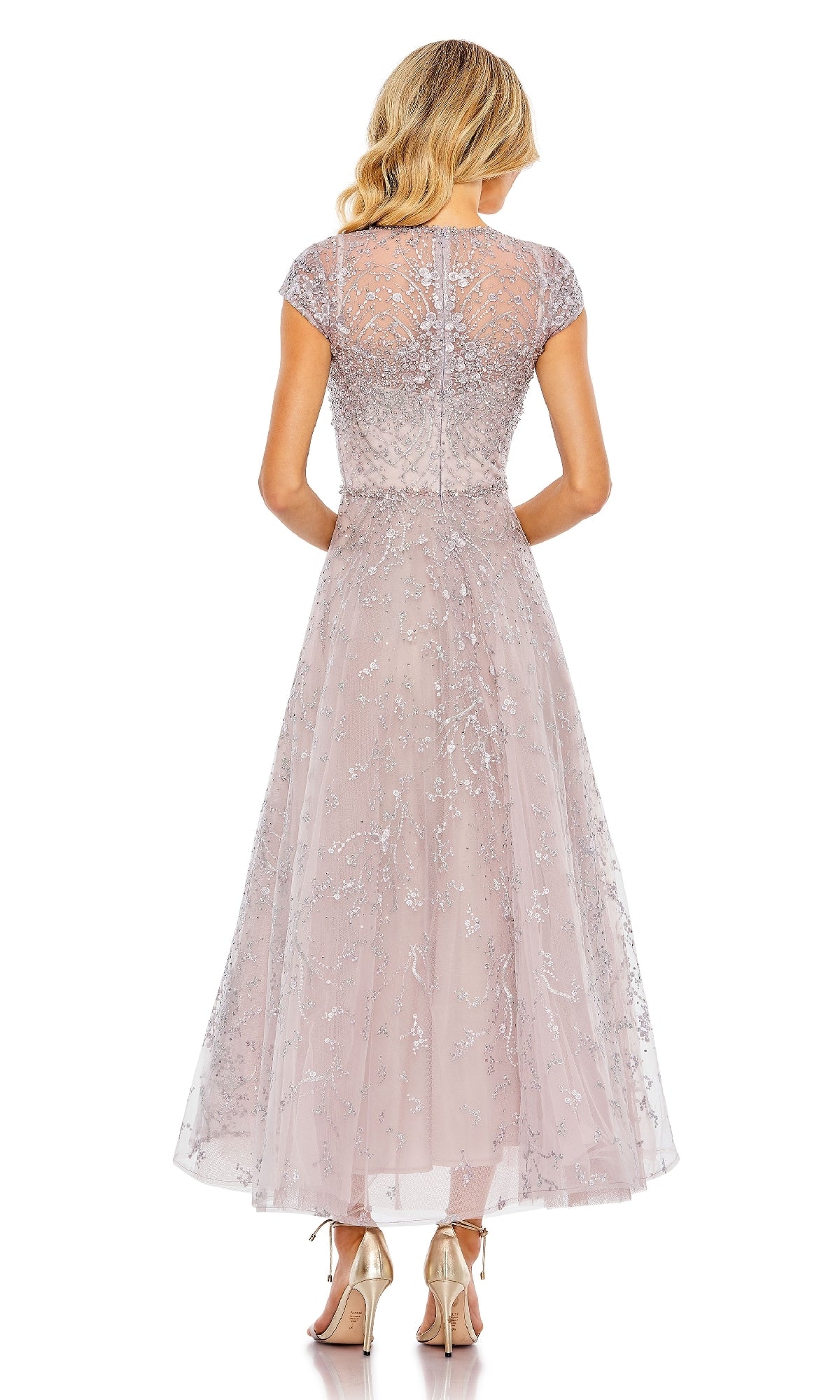 Mac Duggal Women's Embellished High Neck Cap Sleeve A Line Dress - Purple - Size 8 - Lilac Mac Duggal Women's Embellished High Neck Cap Sleeve A Line Dress - Purple - Size 8 - Lilac