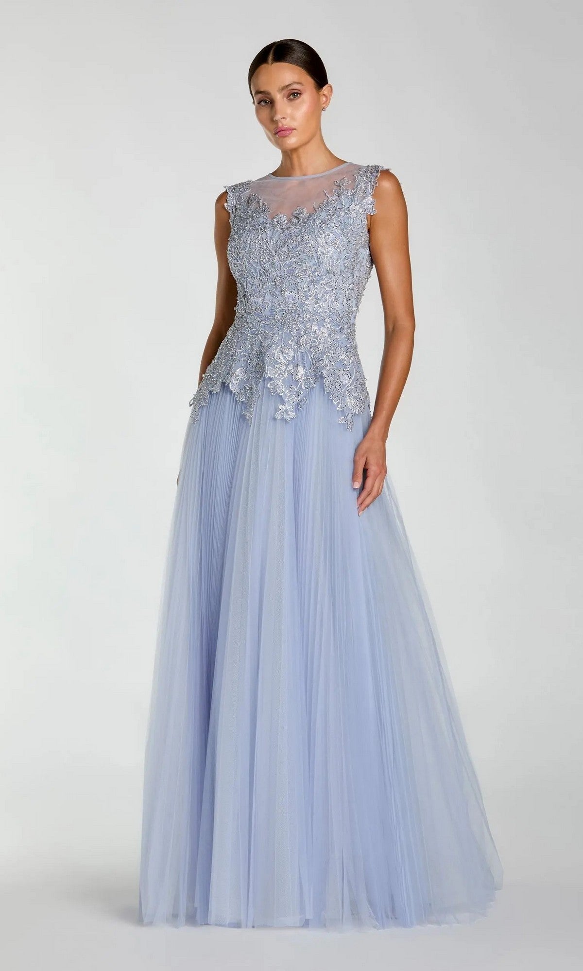 Purple Sleeveless Embellished Bodice A-Line Gown