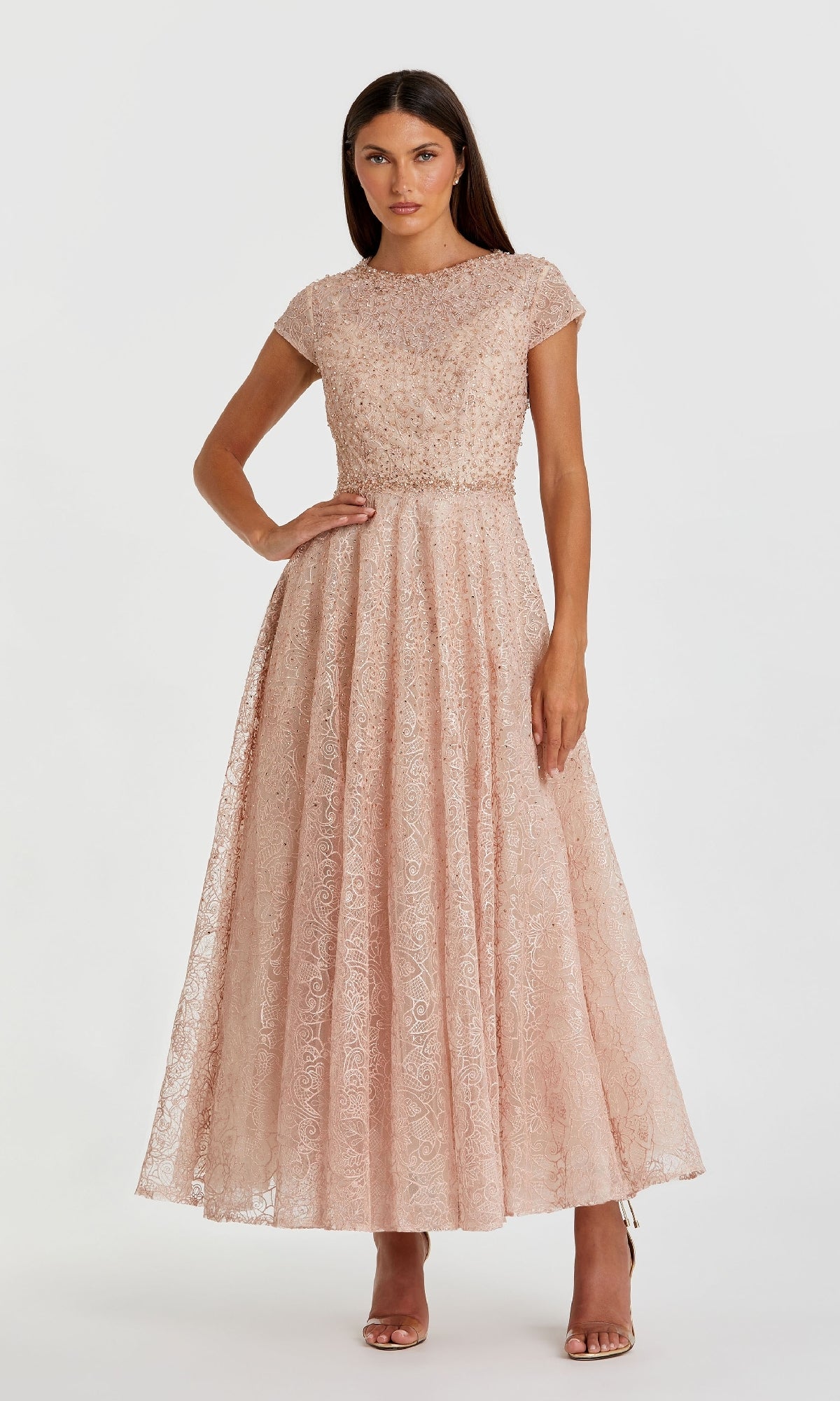 chinese dress ladies Mac Duggal - Pink Embellished Cap Sleeve A Line Dress