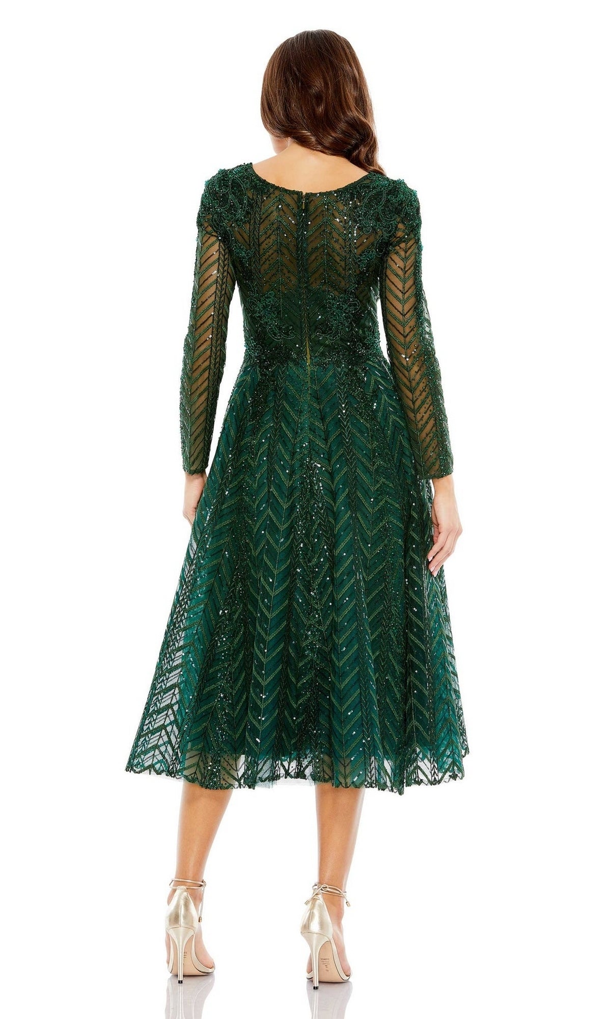 Mac Duggal Embellished Long Sleeve Wrap-Over Dress, Size 16, Taupe Mac Duggal Embellished Long Sleeve Wrap-Over Dress, Size 16, Taupe
