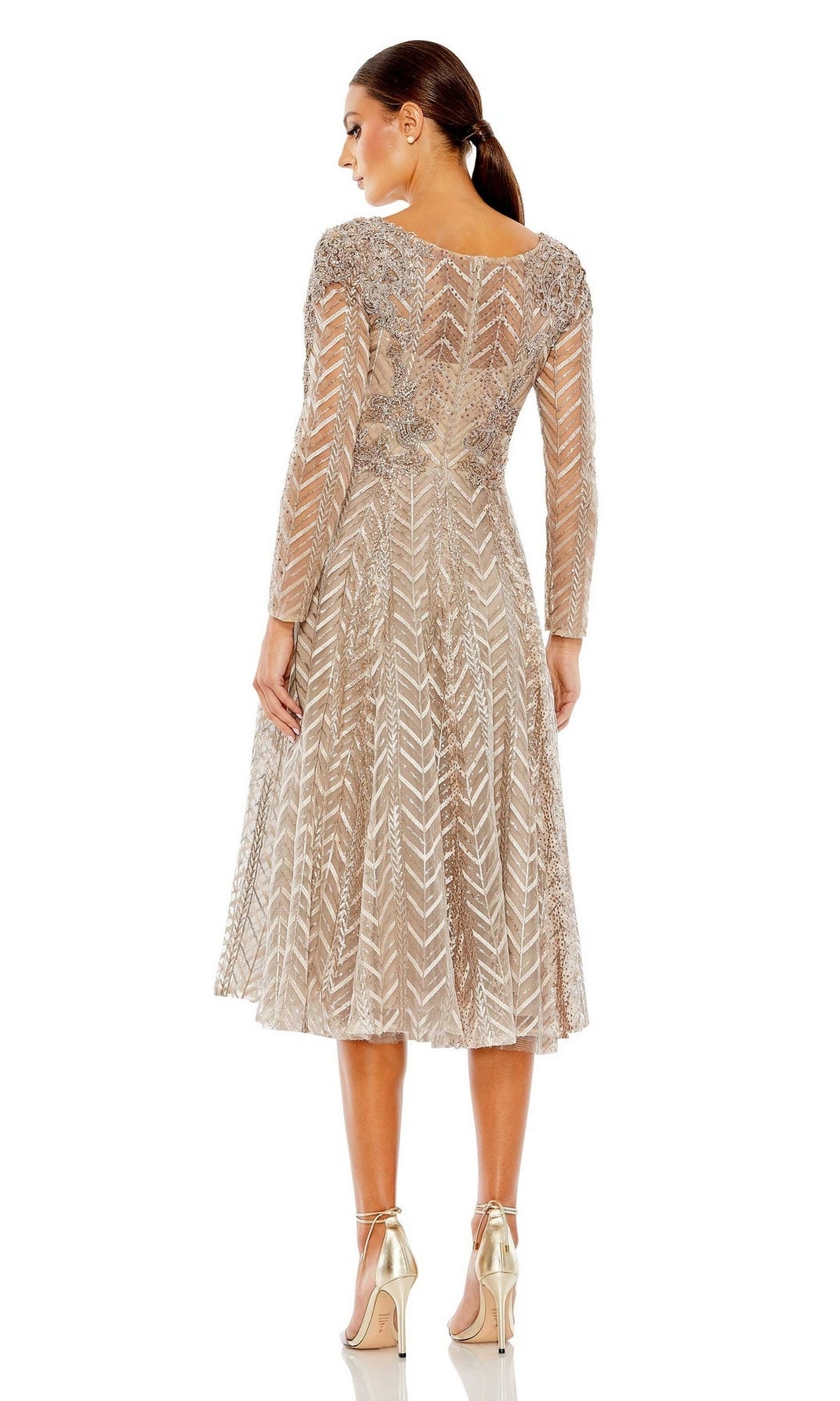 Mac Duggal Embellished Long Sleeve Wrap-Over Dress, Size 16, Taupe Mac Duggal Embellished Long Sleeve Wrap-Over Dress, Size 16, Taupe