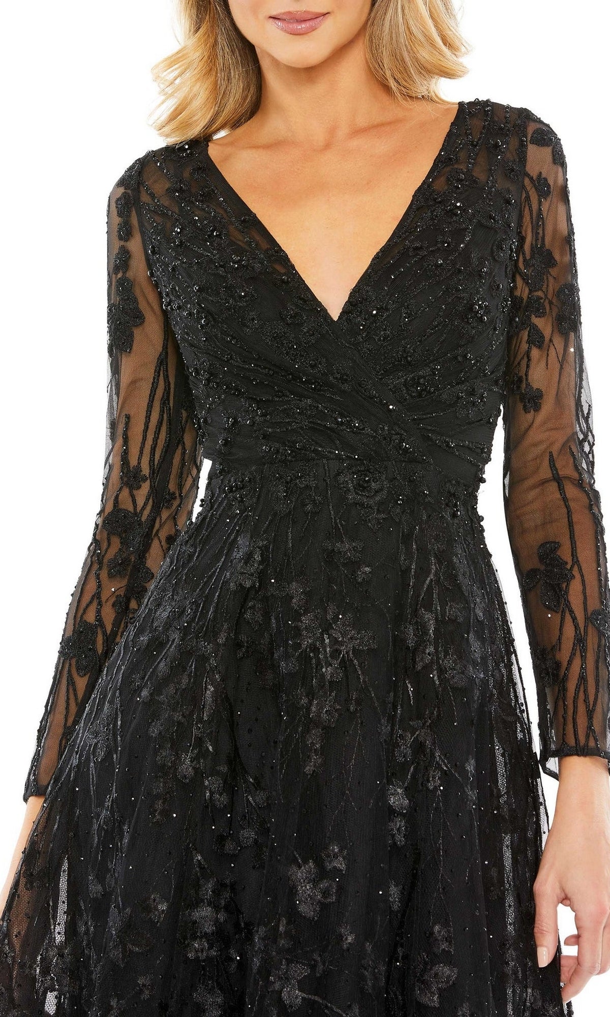 Mac Duggal Embellished Floral Long Sleeve Dress, Size 20, Black Mac Duggal Embellished Floral Long Sleeve Dress, Size 20, Black