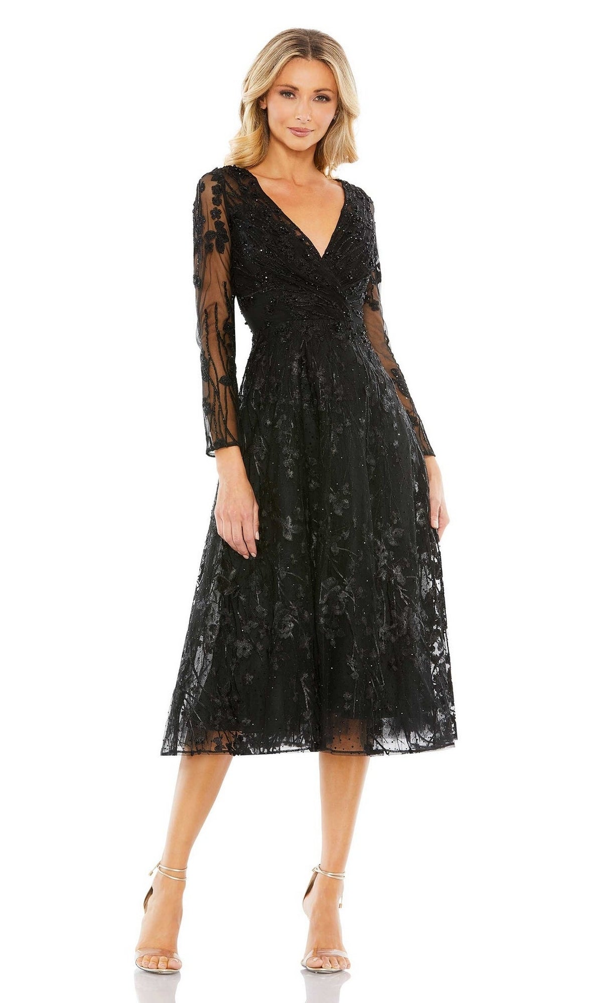 Mac Duggal Sleeved Black Wedding-Guest Dress 204041 Black / 2