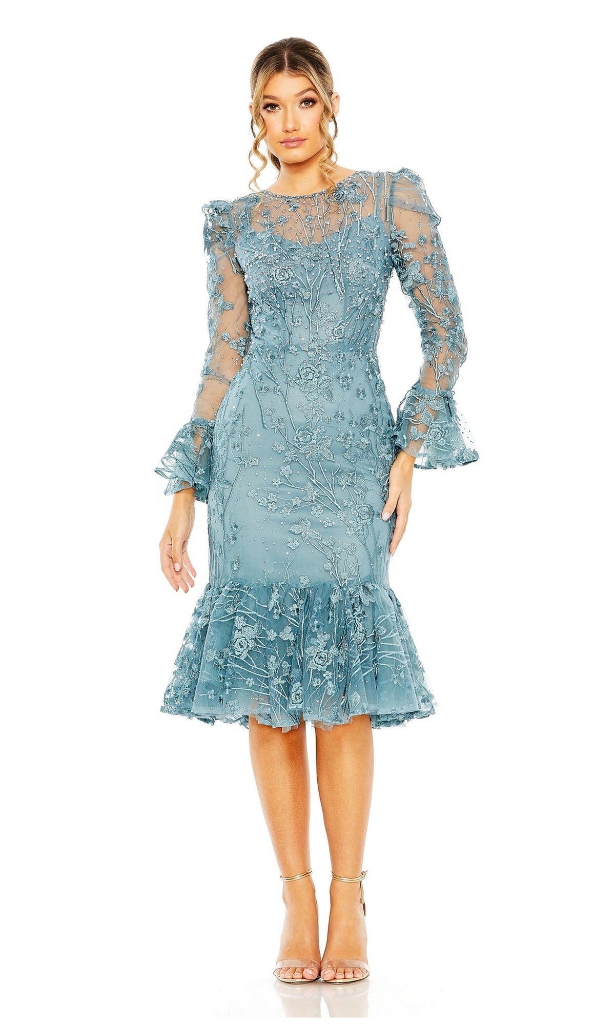 Knee-Length Lace Wedding Guest Dress with Long Sleeves PromGirl Knee-Length Lace Wedding Guest Dress with Long Sleeves PromGirl