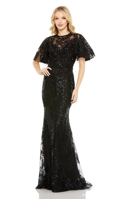 Mac Duggal Embellished Flutter-Sleeve High-Neck Gown - Black