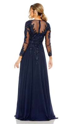 Beaded Applique Illusion High Neck Gown