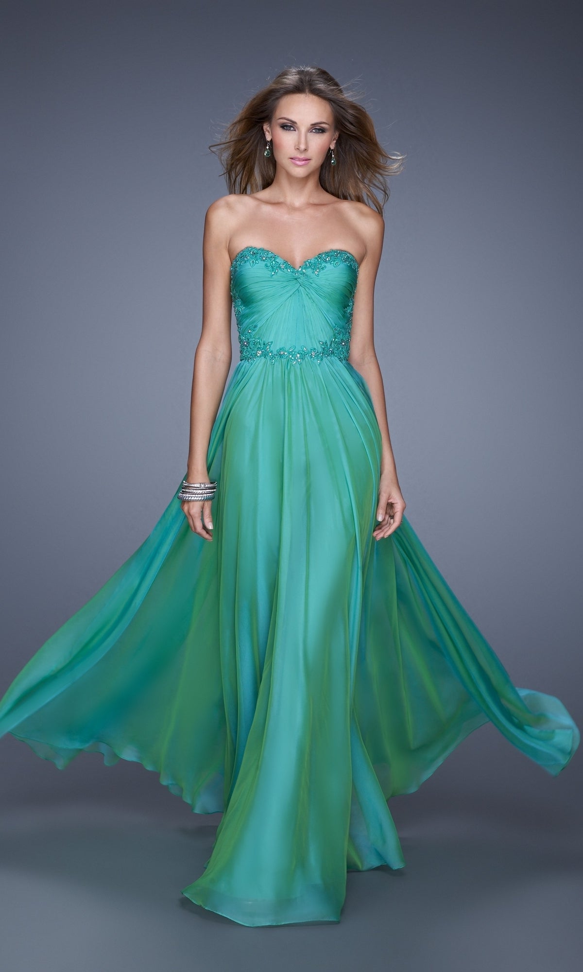 La Femme Sheer-Back Ruched Chiffon Prom Dress 20669