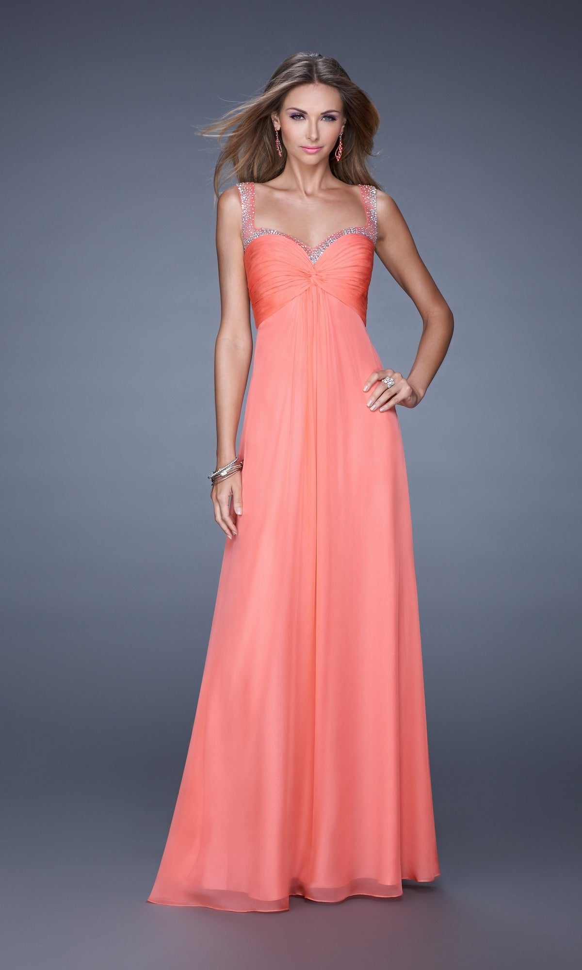 La Femme Prom Dress with Sheer Straps