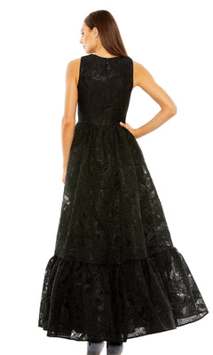 Sleeveless Brocade High-Low Formal Dress with Ruffles PromGirl