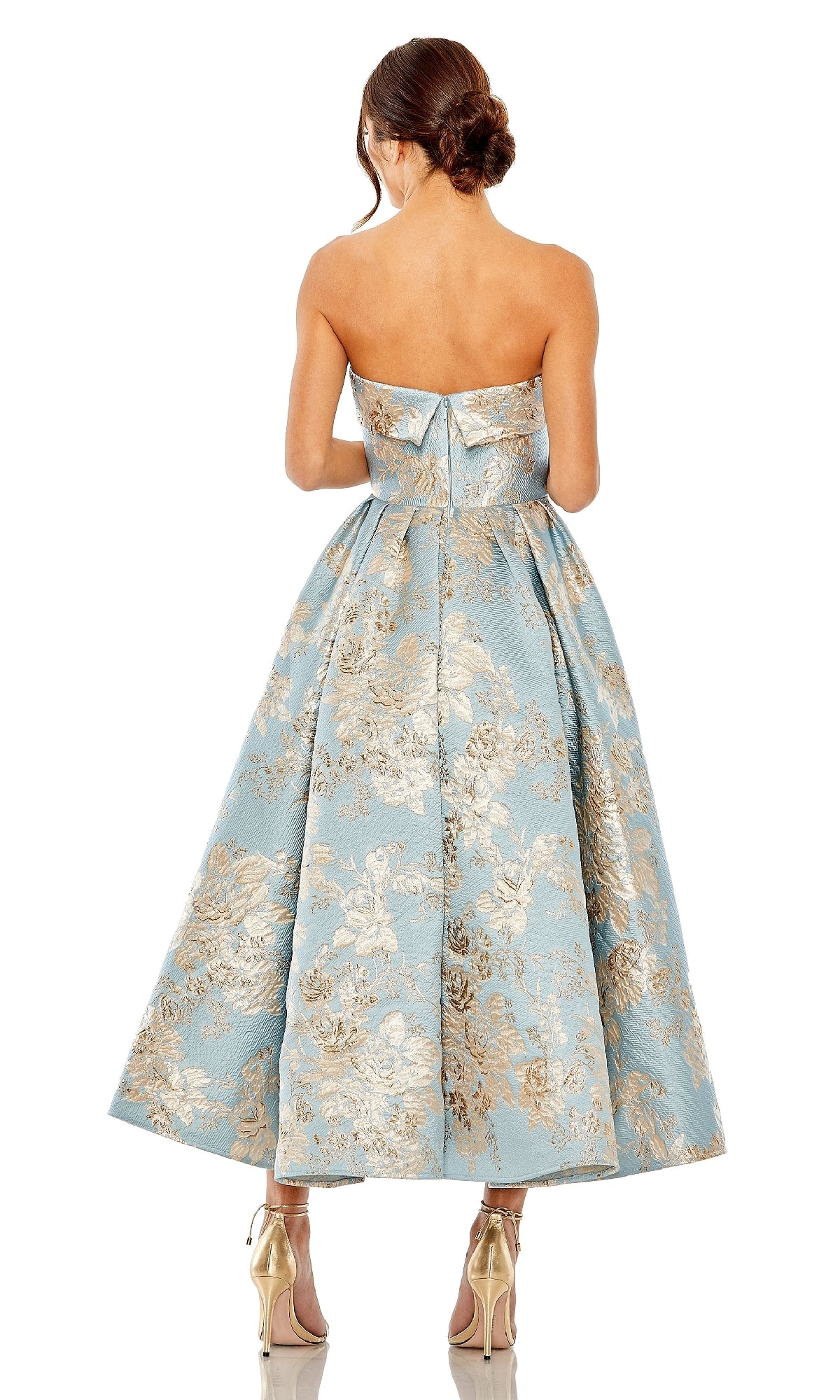 Blue Brocade Wedding Guest Dress: Mac Duggal 20726