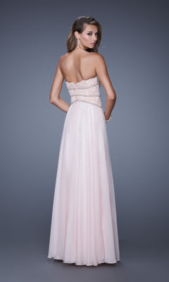 Lace-Bodice Chiffon Prom Dress with Pearls - PromGirl Blush / 2 Lace-Bodice Chiffon Prom Dress with Pearls - PromGirl Blush / 2