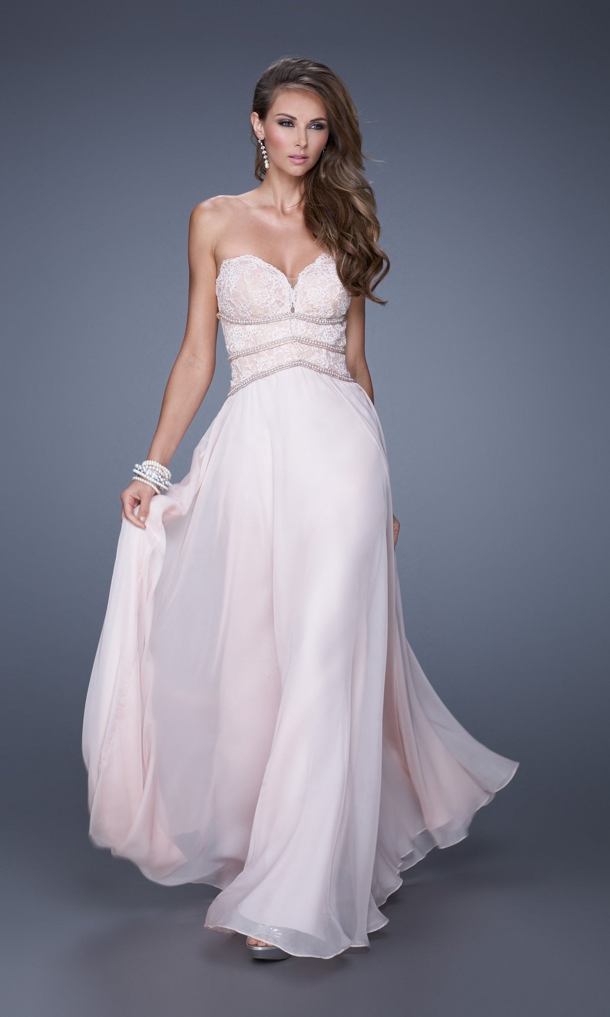 Lace-Bodice La Femme Chiffon Prom Dress 20743