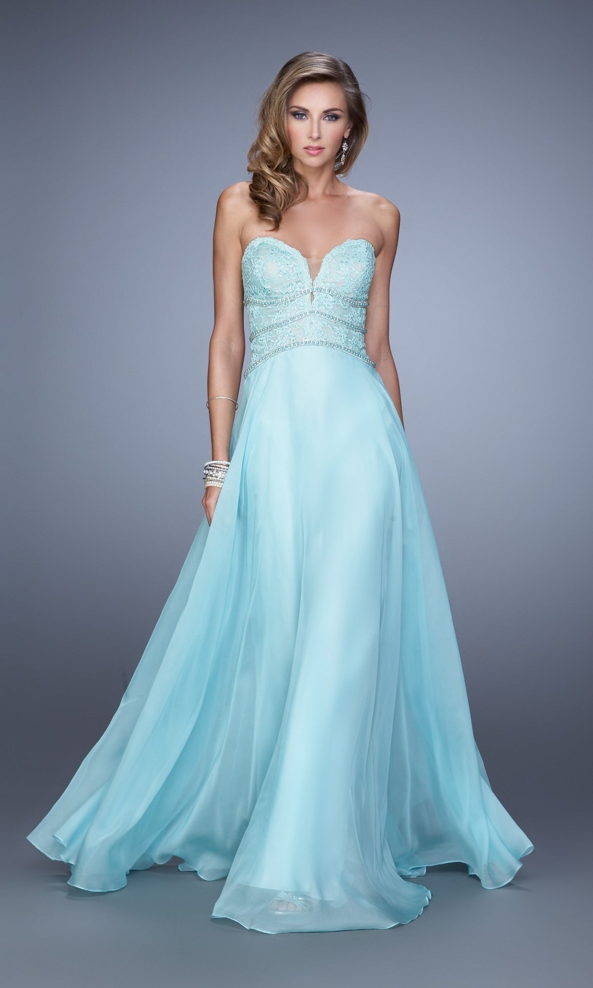 Lace-Bodice La Femme Chiffon Prom Dress 20743