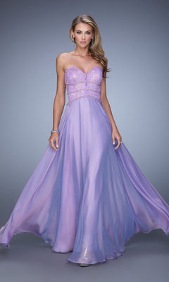 chinese dress ladies GLS Silver Chiffon Long Prom Dress - Formal Evening Gown with Lace Boat Neckline main image 1