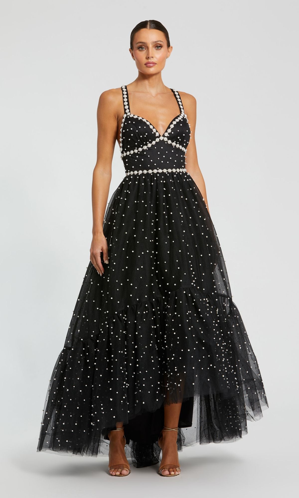Black Pearl Beaded High Low Gown - Mac Duggal Black Ivory / US 6 Black Pearl Beaded High Low Gown - Mac Duggal Black Ivory / US 6