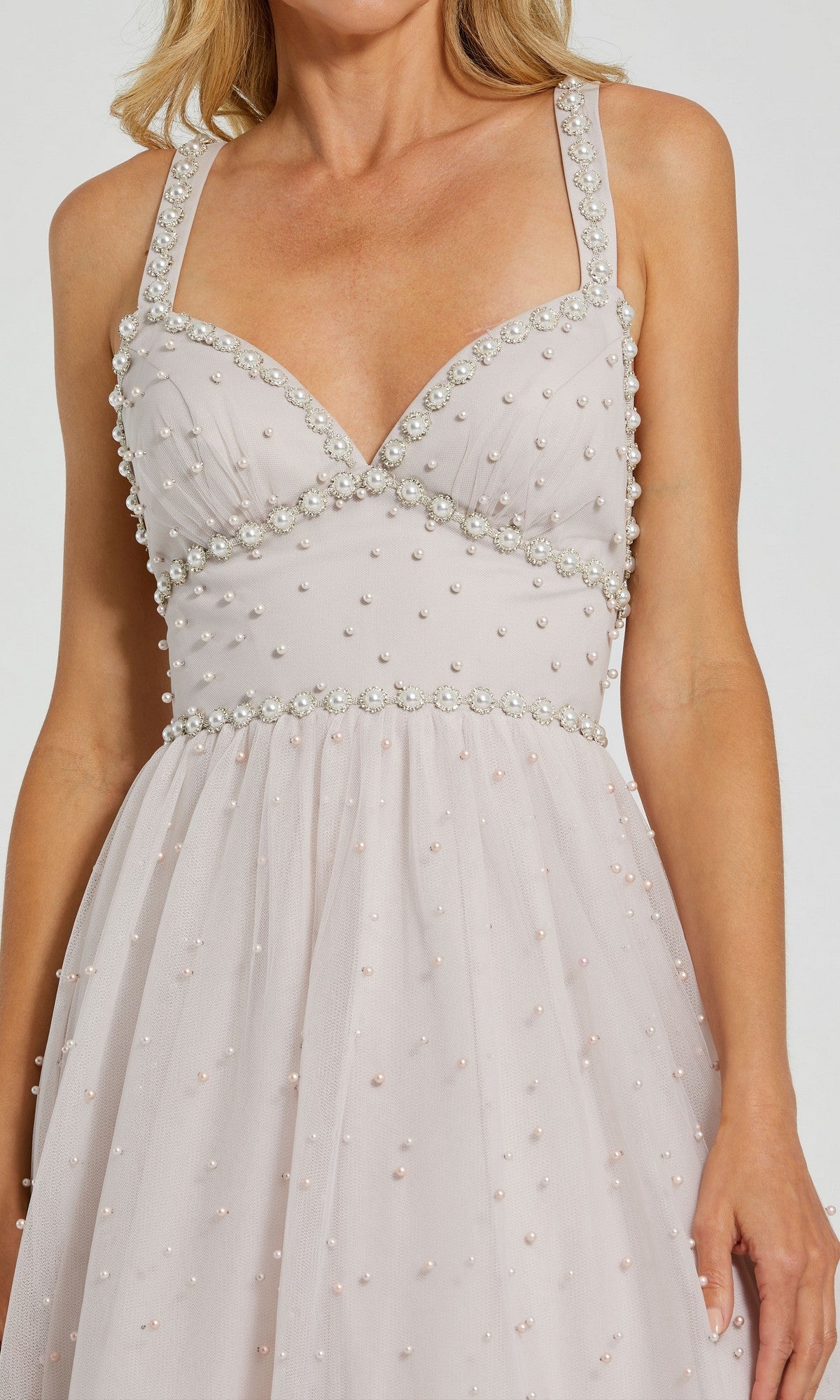 Black Pearl Beaded High Low Gown