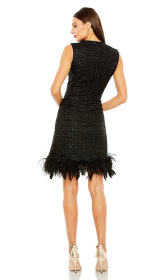 Mac Duggal A-Line Shift Dress with Feather Trim Black Size L Mac Duggal A-Line Shift Dress with Feather Trim Black Size L