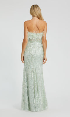 Mac Duggal - Green Strapless Feather Bustier Gown with Embroidery - Mint / US 12 Mac Duggal - Green Strapless Feather Bustier Gown with Embroidery - Mint / US 12