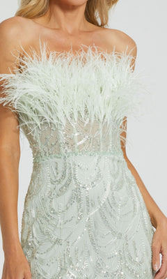 Mac Duggal - Green Strapless Feather Bustier Gown with Embroidery - Mint / US 12 Mac Duggal - Green Strapless Feather Bustier Gown with Embroidery - Mint / US 12