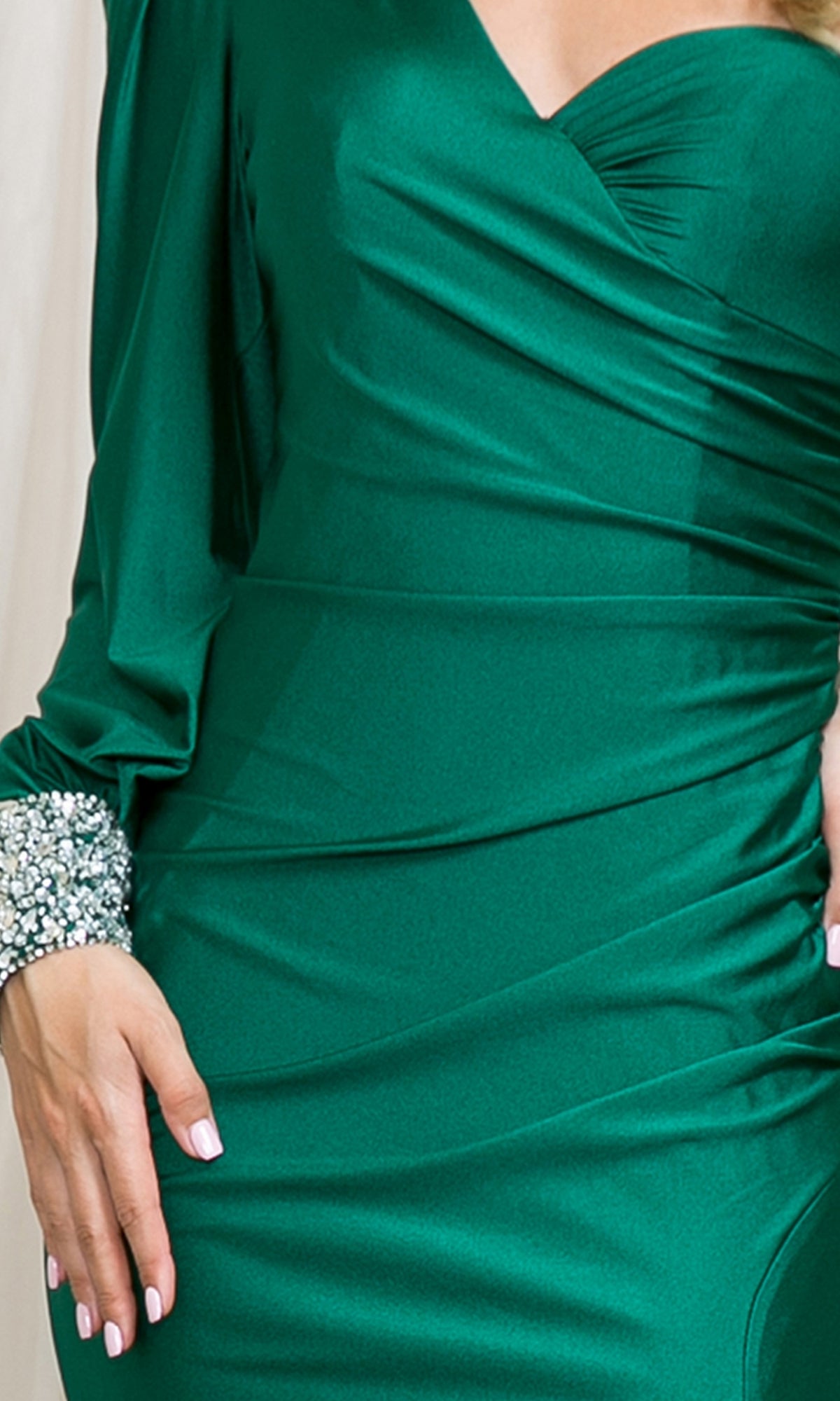 Embellished-Cuff One-Sleeve Long Prom Dress 2102
