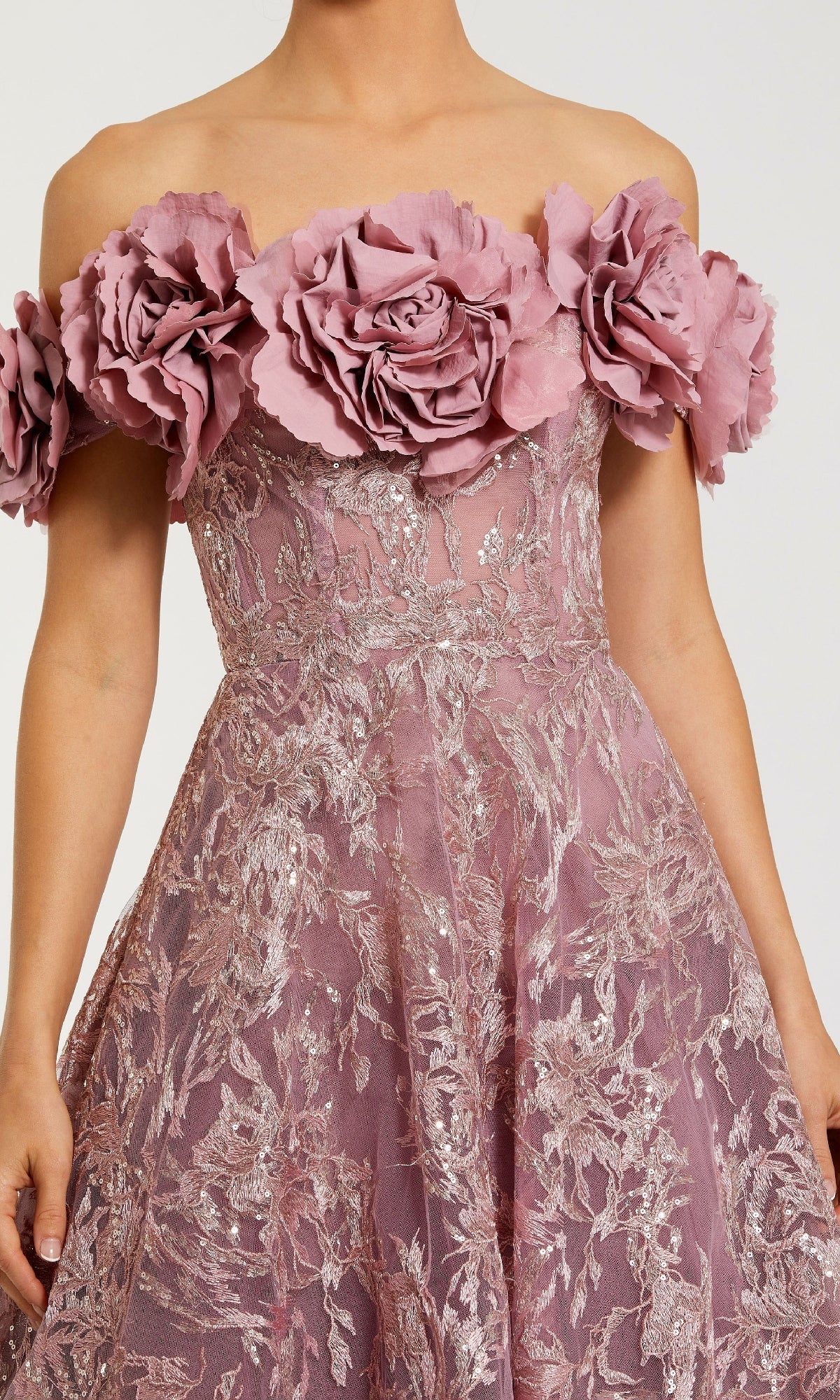 Purple Floral Embroidered Off The Shoulder A-Line Gown | Mac Duggal Mauve / US 6 Purple Floral Embroidered Off The Shoulder A-Line Gown | Mac Duggal Mauve / US 6