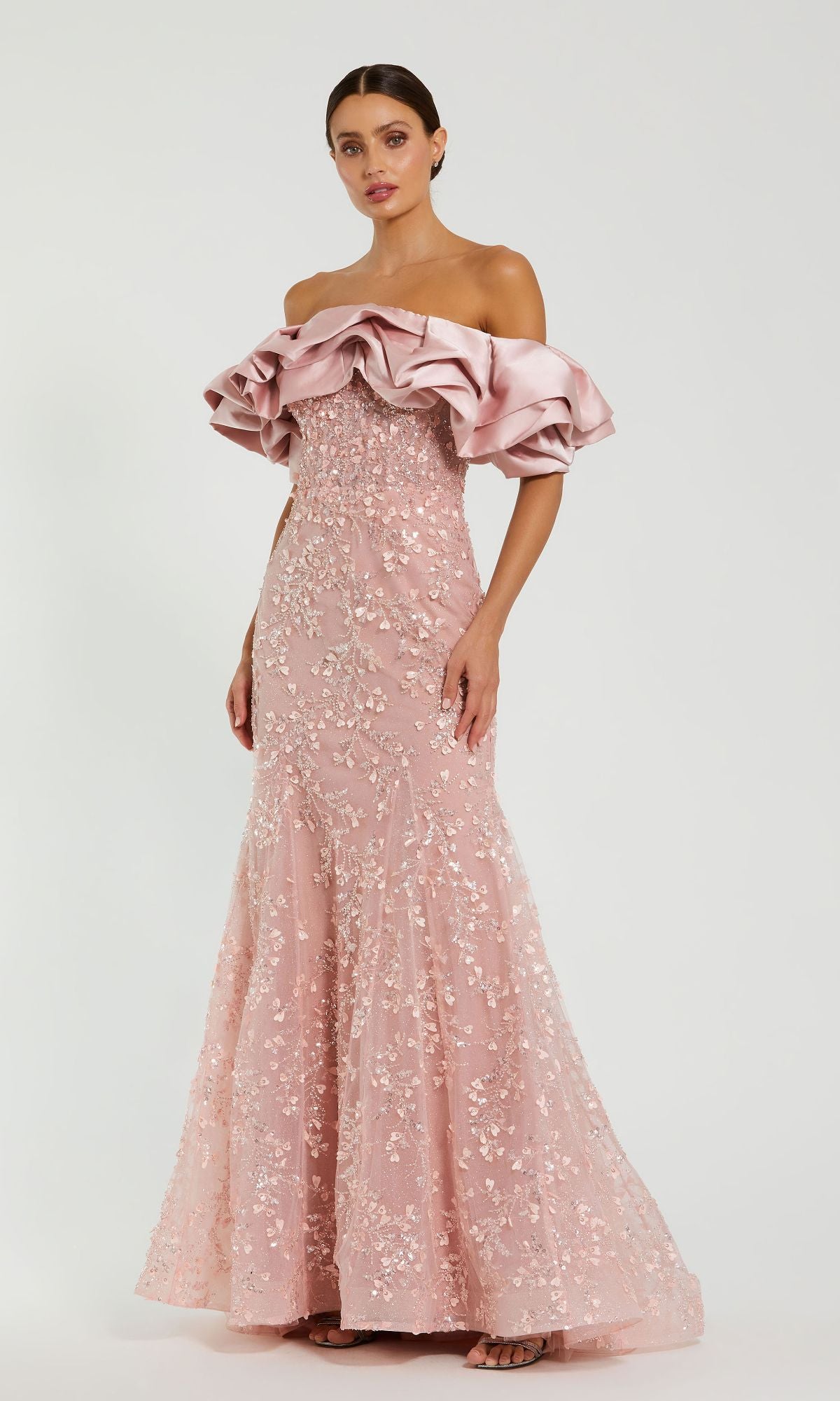 Long Rose Pink Beaded Prom Gown: Mac Duggal 21033 Rose / 4 Long Rose Pink Beaded Prom Gown: Mac Duggal 21033 Rose / 4