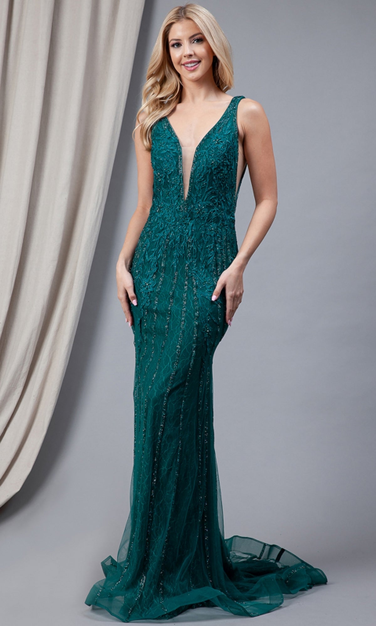 Plunging V-Neck Long Formal Dress 2103