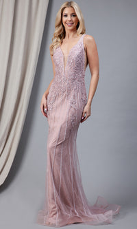 Plunging V-Neck Long Formal Dress 2103