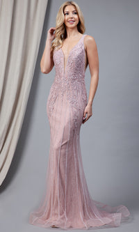 Plunging V-Neck Long Formal Dress 2103