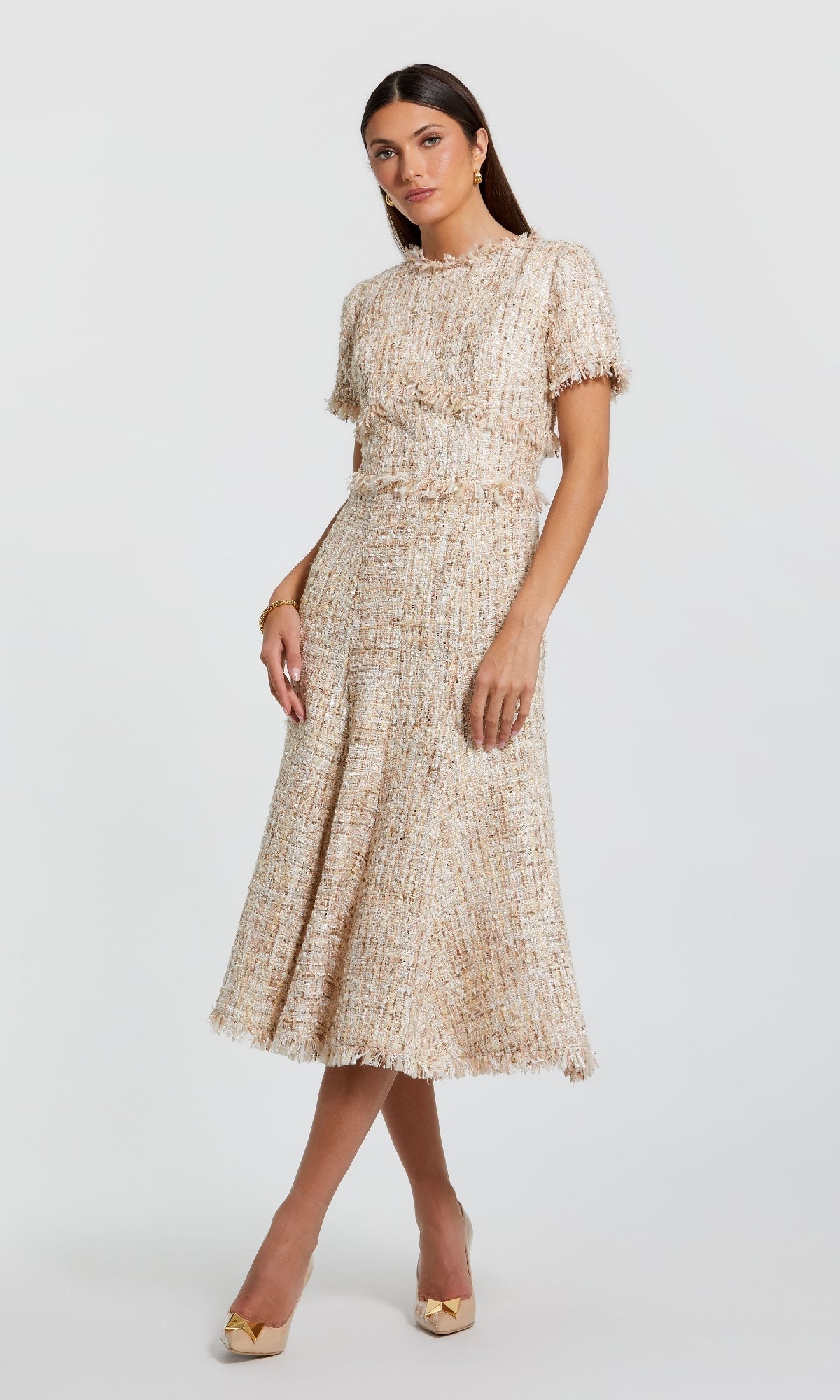 short sleeve blush dress Short Sleeve Sequin Bead Midi Dress In Blush