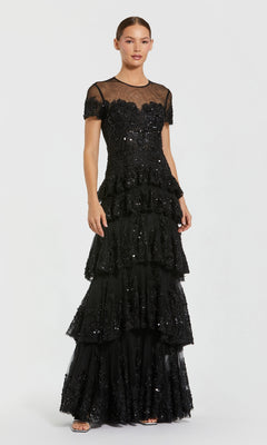 Short Sleeve Black Formal Gown: Mac Duggal 21097 Black / 2