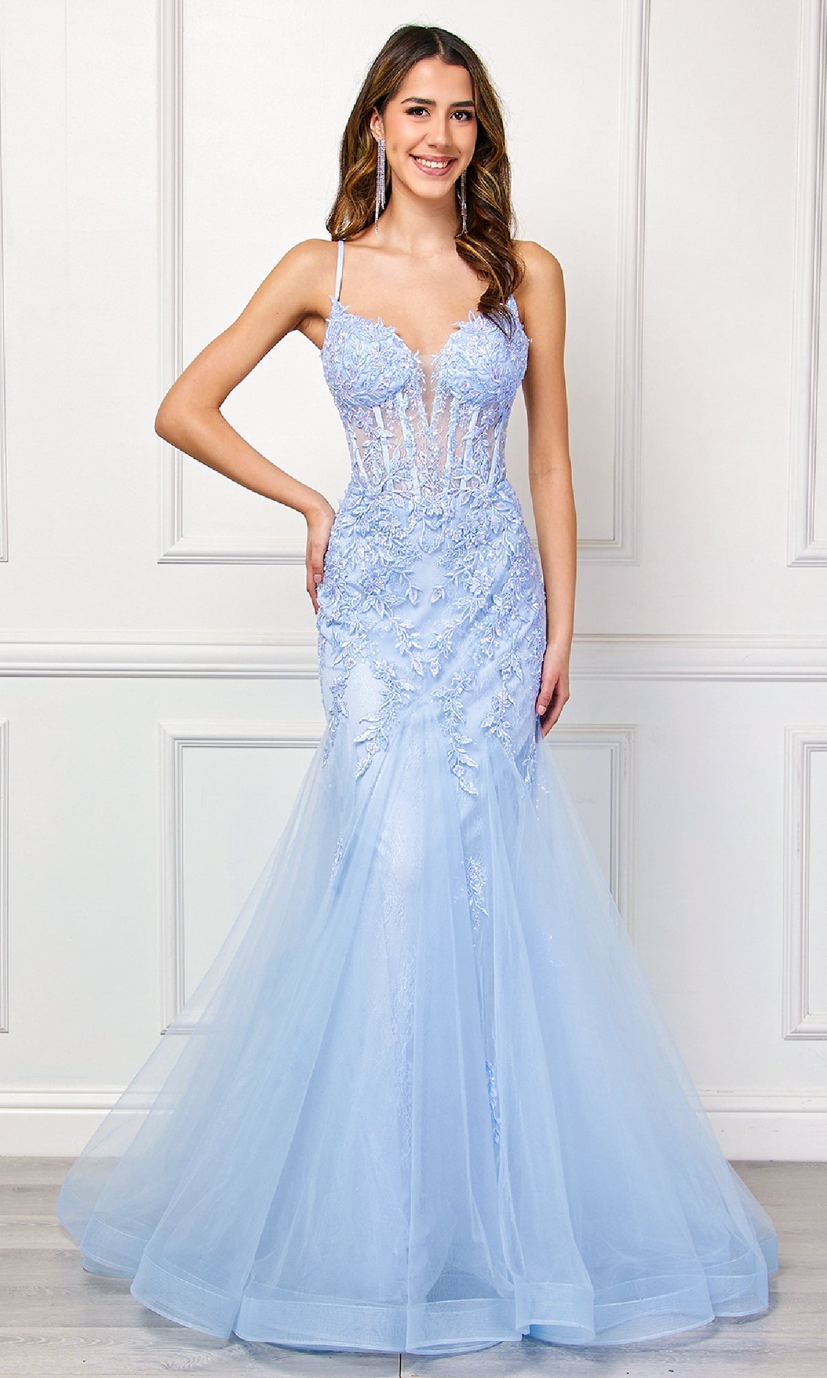 Sheer-Corset Long Prom Dress with Mermaid Skirt– PromGirl