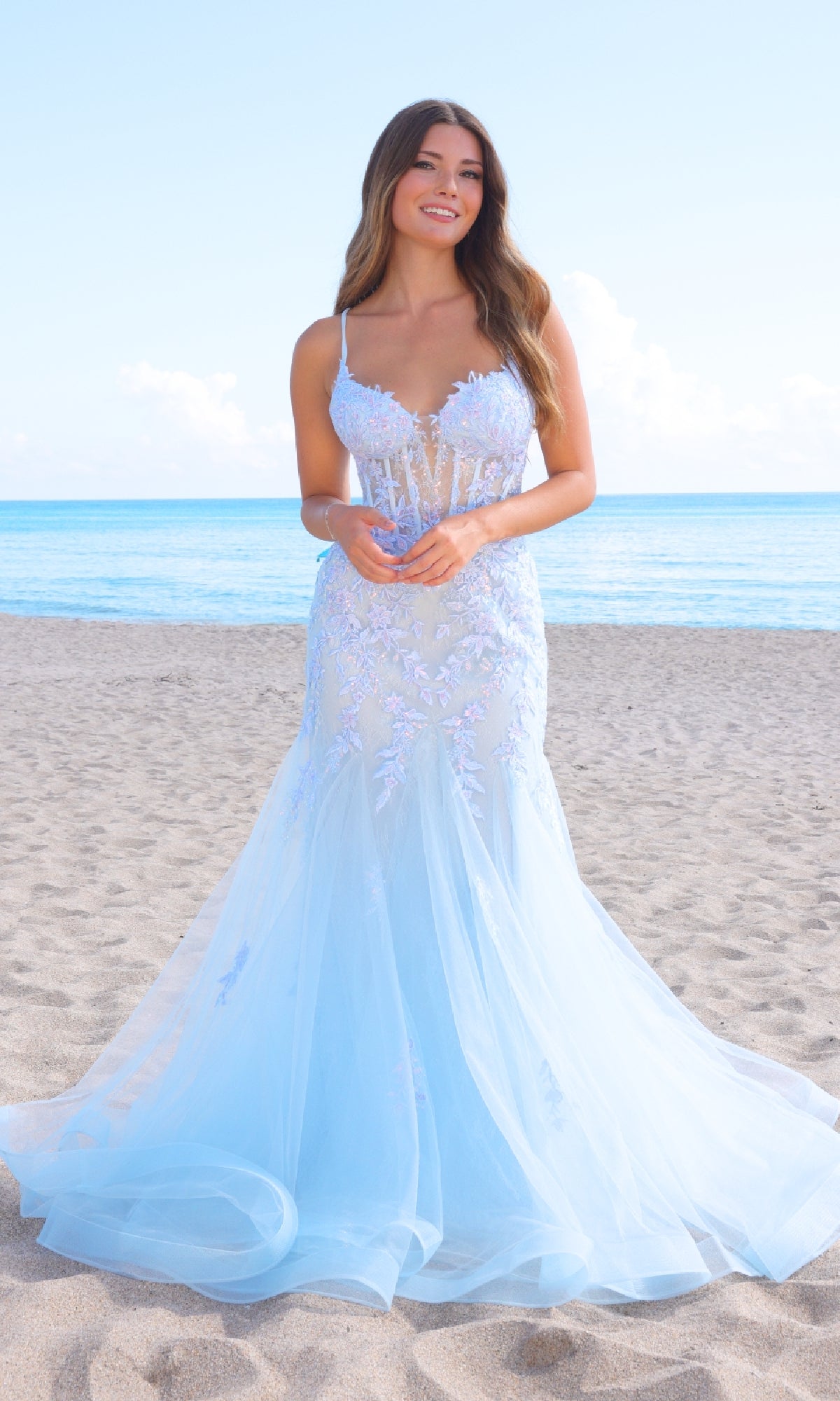 Long Mermaid Prom Dress: Amelia Couture 2120 Baby Blue / 0 Long Mermaid Prom Dress: Amelia Couture 2120 Baby Blue / 0