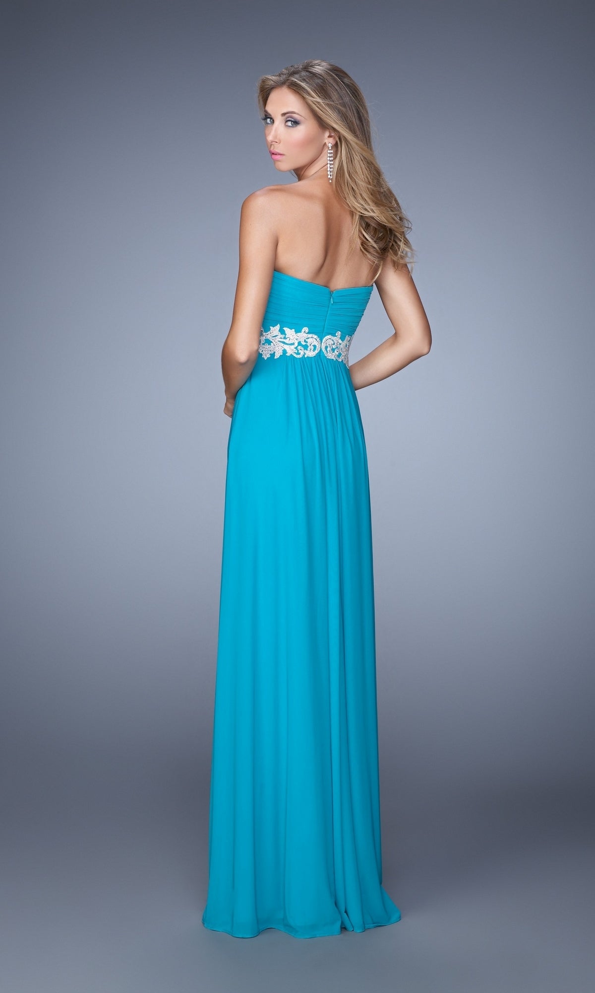 Strapless La Femme Ruched Designer Prom Dress 21357