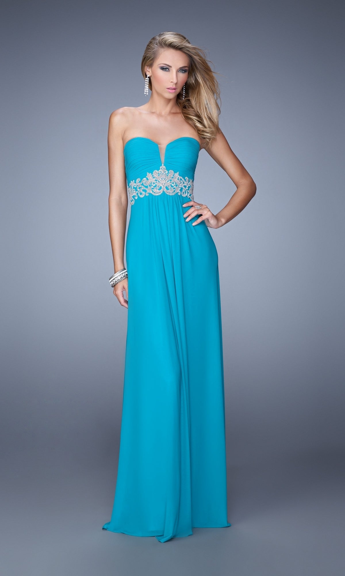 Strapless La Femme Ruched Designer Prom Dress 21357