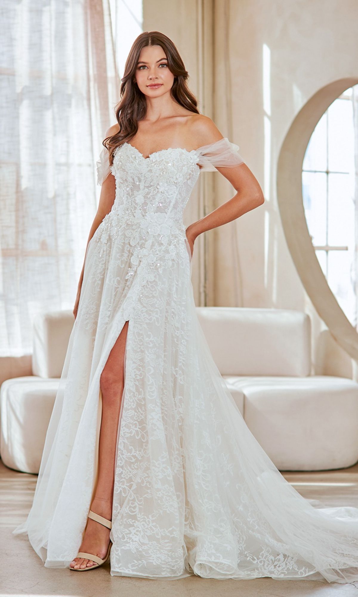 Long White Lace Wedding Dress: Amelia Couture 2139 White / 2 Long White Lace Wedding Dress: Amelia Couture 2139 White / 2